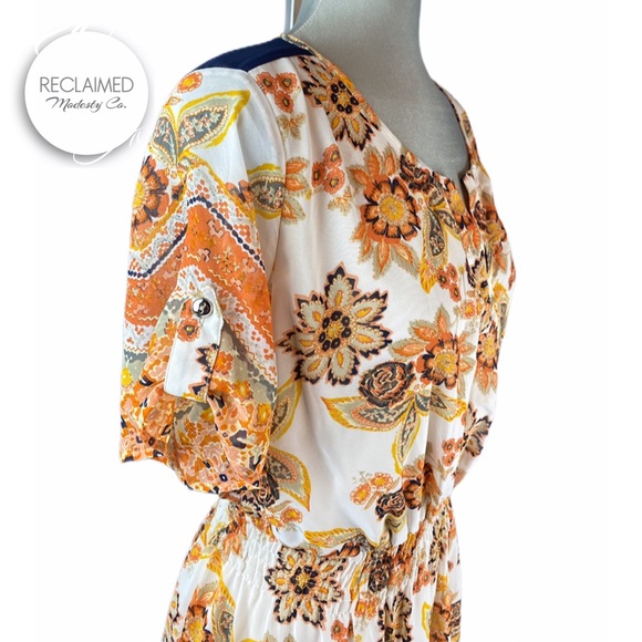 ENFOCUS Orange & Navy Spring Summer Dress - Picture 5 of 8